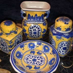 Vintage Chinese Porcelain Vase, Tea Canister, Ginger Jar, & Chinoiserie Pedestal